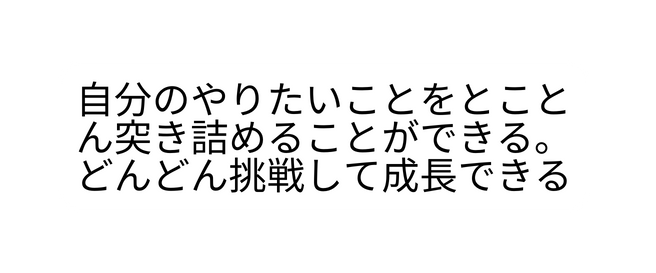 自分のやりたいことをとことん突き詰めることができる どんどん挑戦して成長できる